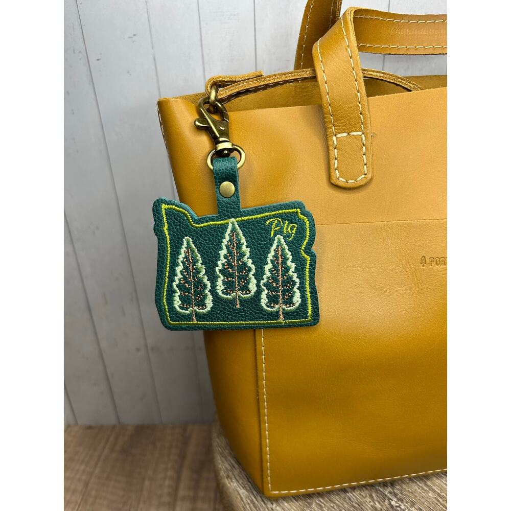 Portland Leather Bag Charm Oregon Purse Charm PNW Oregon Pebbled Green Charm